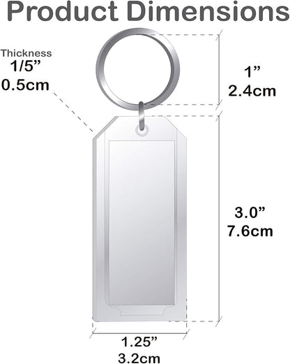 Premium Key Tag 3” Slip-Slot Plastic Heavy Duty (Clear Crystal Color) (36 Pack) (Label and Ring included) (Made in USA)