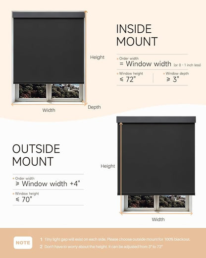 Smart Roller Shades for Windows, Alexa Blackout Motorized Blinds with Remote Control, Easy Install Automatic Electric Blinds for Indoor (29" W x 72" H, Black)