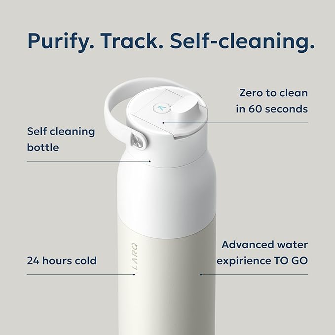 LARQ Bottle PureVis 2 - UV Water Purifier with Self-Cleaning, App Hydration Tracking, Filter Straw, Detachable Handle, Double-Wall Insulated