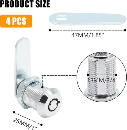 Uenhoy 4 Pack Tubular Cam Lock 1 Inch Cabinet Cam Lock Set for Tool Box, File Cabinet, Mail Box, Vending Machine, ATM, Keyed Different