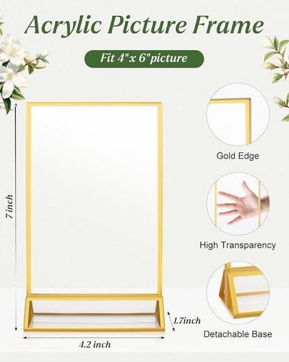 24 Pack Gold Acrylic Sign Holders 4x6, Double Sided Vertical Stand Clear Picture Frame Stands, Wedding Table Number Holders, Menu Flyer Display Stands for Party, Home, Office, Restaurant
