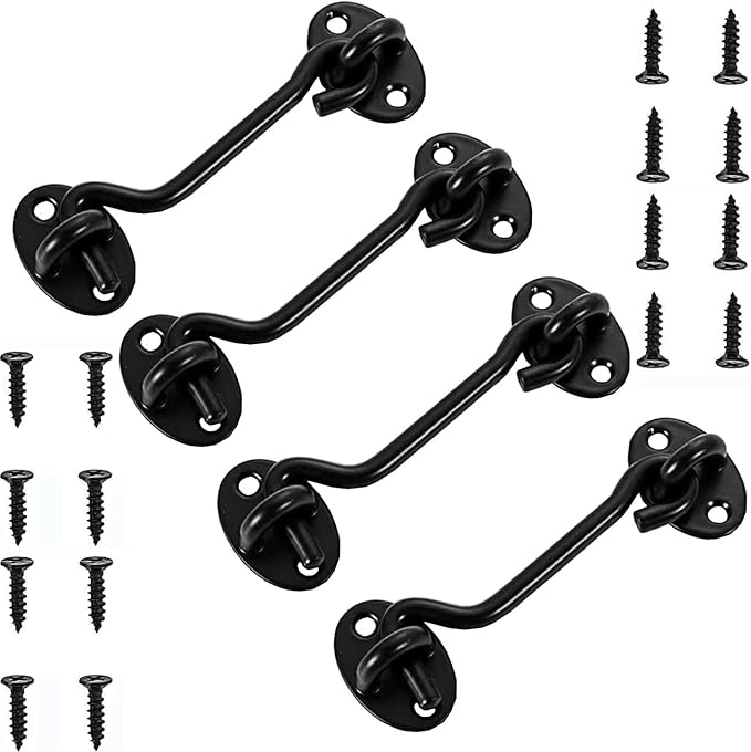 4 Pack Barn Door Latch Door Lock Hardware, Sliding Door Lock Eye Hook Latch with Screws, Rust-Resistant Metal Gate Latch, Privacy Hooks Latch for Inside Door