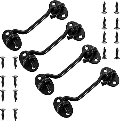 4 Pack Barn Door Latch Door Lock Hardware, Sliding Door Lock Eye Hook Latch with Screws, Rust-Resistant Metal Gate Latch, Privacy Hooks Latch for Inside Door