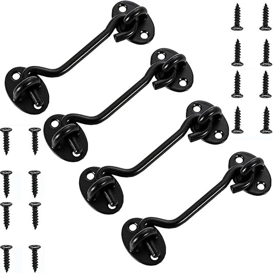 4 Pack Barn Door Latch Door Lock Hardware, Sliding Door Lock Eye Hook Latch with Screws, Rust-Resistant Metal Gate Latch, Privacy Hooks Latch for Inside Door