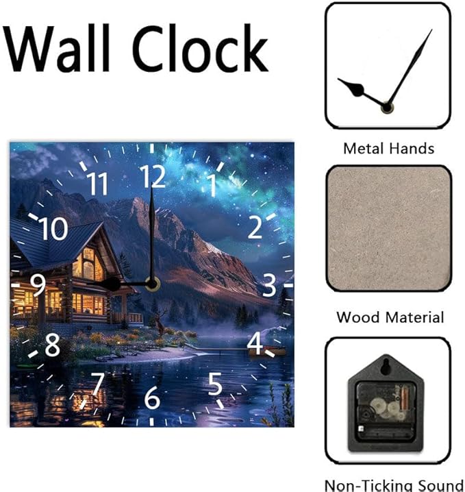 10 in Moon Cabin Retreat -269 Wood Wall Clock – Digital Time Display, Smart Home Compatible for Bedside or Workspace