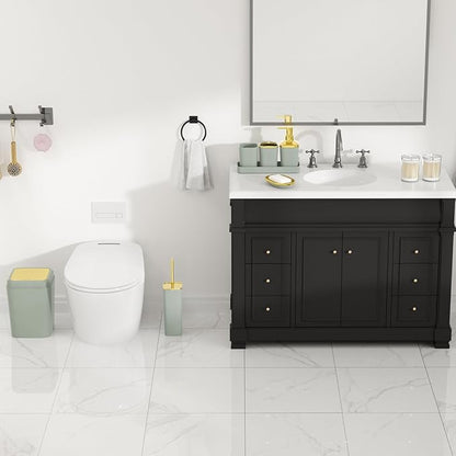 Bathroom Accessories Set - 25PC Bathroom Set with Shower Curtain and Rugs, Sage Green Bathroom Set, Bathroom Accessory Set with Press-on Lid Trash Can, Soap Dispenser and Qtip Holders