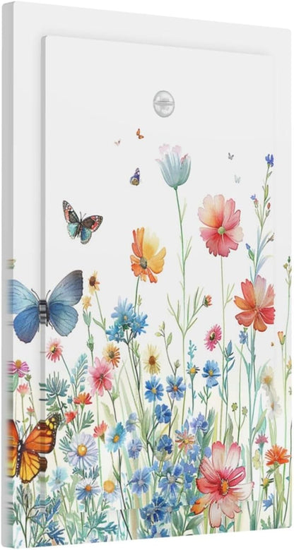 Decorative Light Switch Cover Plate Rustic Wildflower Blue Pink Floral Butterfly 1 Gang No Device Single Blank Outlet Covers Wall Plates for Electrical Outlets Faceplate for Bedroom Home Decor