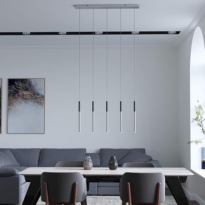 ALTAIR 5 Mini Pendant Lighting Black-Nickel - LED Hanging Light Fixture for Kitchen Island, Bar, Foyer - Cluster Pendants - Dimmable, Adjustable Wire, Lamp Bulb Included