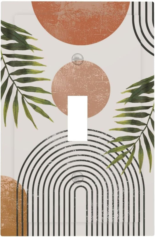 Beautiful Boho Mid Century Large Archs Sun Leaves Plants Decorative Light Switch Cover 1 Gang Single Toggle Device Electrical Faceplate Switchplates Decorator Outlet Wall Plate for Bedroom Living Room