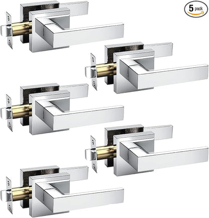 KNOBWELL 5 Pack Door Handles Polished Chrome Interior Door Levers for Hallway Closet Keyless Bedroom Doorknob with Lock