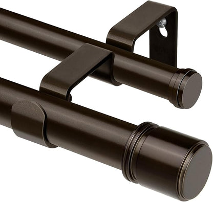 Double Curtain Rod 66 to 120 Inch, HOTOZON 1 Inch Heavy Duty Double Curtain Rods for Windows 54 to 116 Inches(4.5-9.6 ft), Telescoping Drapery Rod with Simple End Finials, Bronze