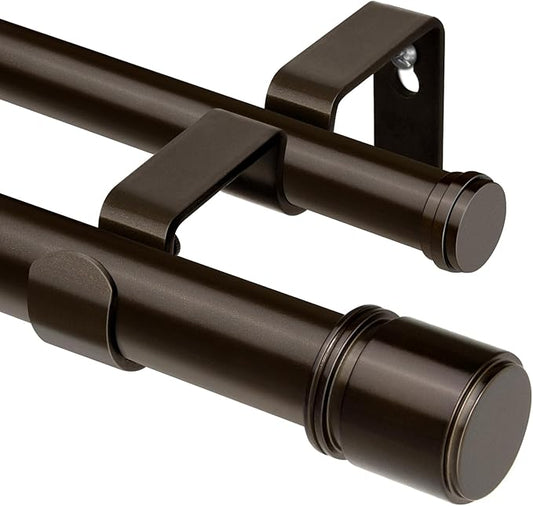 Double Curtain Rod 32 to 86 Inch, HOTOZON 1 Inch Heavy Duty Double Curtain Rods for Windows 20 to 82 Inches(1.7-6.8 ft), Telescoping Drapery Rod with Simple End Finials, Bronze