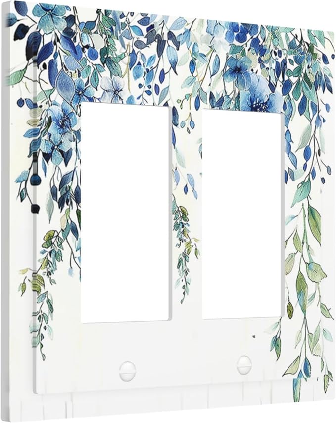 Decorative Outlet Covers Boho Vintage Flowers Blue Green Sage 2 Gang Double GFCI Rocker Electrical Wall Panels Light Switch Cover Plate for Bedroom Farmhouse Decor