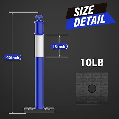 RoadHero 45 Inch Delineator Post with Rubber Base, Heavy Duty Blue Traffic Delineator Posts Cones with Reflective Collars for Parking Lots, Road Safety, Construction Events 3 Pack