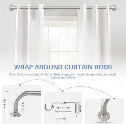 Nickel Wrap Around Curtain Rods 28 to 60 In:Blackout Heavy duty Adjustable Window Curtain Rod for Bedroom,Industrial Darkening Curved French Metal Single Drapery Rods Easy Install,Satin Nickel