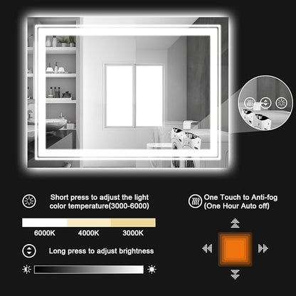 LED Bathroom Mirror, 77"x36" with Front and Backlit, Anti-Fog, Large Bathroom Vanity Mirror for Wall, Memory Function, Stepless Dimmable, Tempered Glass (Horizontal/Vertical)
