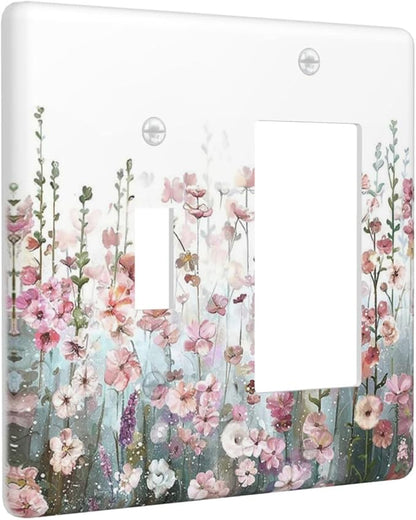 Colorful Flowers Pink Floral Watercolor Plant Outlet Covers 1 Toggle 1 Rocker Combination Decorative Wall Plate Electrical Switch Plates Light Switch Cover Plate for Bed Room Living Room Decor