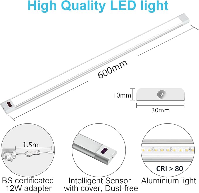 WOBANE Under Counter LED Lighting, Hand Wave Activated Lighting,Under Desk Light Bar,24 inch Dimmable Panel for Kitchen,Shelf,Cupboard,Closet,Workbench,Cabinet,6000K White