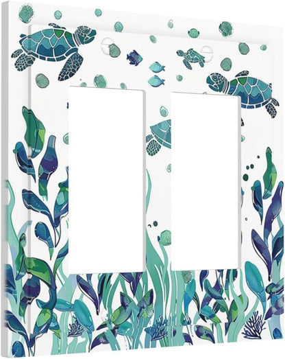 Decorative Outlet Covers Vibrant Turtle Seagrass Watercolor Painting 2 Gang Double GFCI Rocker Electrical Wall Panels Light Switch Cover Plate for Bathroom living Room Decor