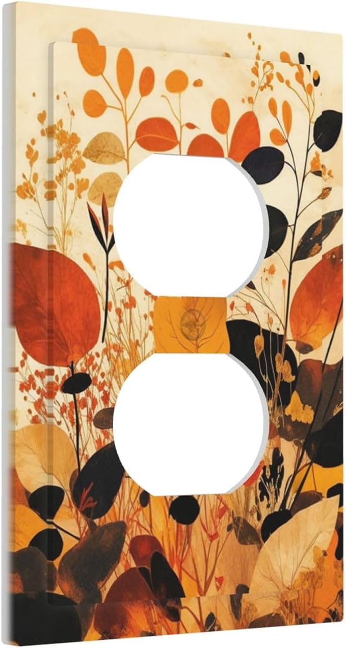 Outlet Covers Boho Warm Colorful Plant Leaves 1 Gang Duplex Electrical Receptacle Faceplate Light Switch Cover Wall Plate Decorative Switch Plates for Bedroom living Room Decor