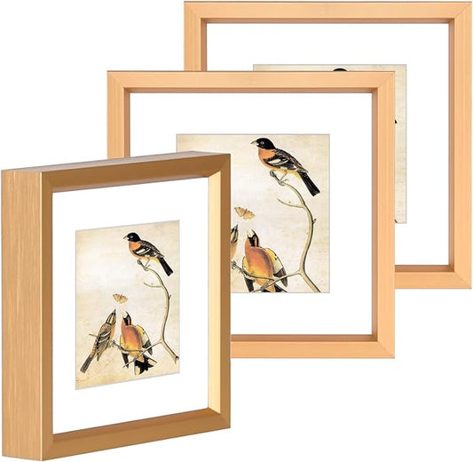 3x3 Picture Frame Set of 3, Gold Metal Square Photo Frames with HD Glass, Fits 2x2 with Mat or 3 x 3 without Mat, Display for Wall and Table