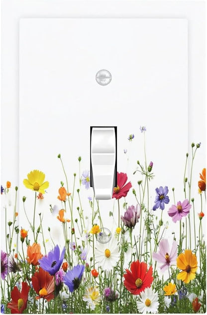 Decorative Light Switch Cover Colorful Wildflowers Plant Floral Daisy 1 Gang Single Toggle Device Electrical Faceplate Switchplates Decorator Outlet Wall Plate For Bed Room Living Room