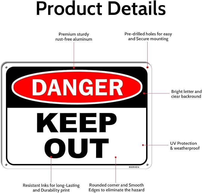 2 Pack Danger Keep Out Sign, 10"x 7" Rust Free Reflective Aluminum Metal Sign, Fade Resistant, Waterproof, Easy to Mount