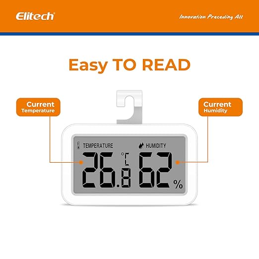 Elitech Fridge Thermometer Hygrometer Digital Freeze Refrigerator Thermometer Waterproof Large LCD Display TM-2TH