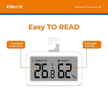 Elitech Fridge Thermometer Hygrometer Digital Freeze Refrigerator Thermometer Waterproof Large LCD Display TM-2TH