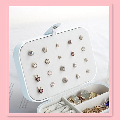 Jewelry Travel Case, Large Capacity Leather Jewelry Box, Multifunctional Travel Jewelry Organizer with 5 Necklace Hooks, 20 Earring Slots, 12 Ring Grooves, for Earrings Rings Brace