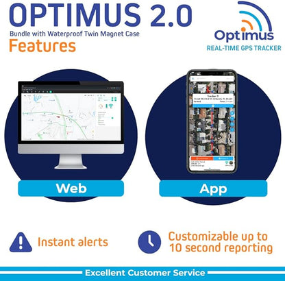 Optimus 2.0 GPS Tracker - Bundle with Twin Waterproof Magnet Case for Vehicles, Assets - 4G LTE - Real-Time GPS Tracking Device – Instant Alerts