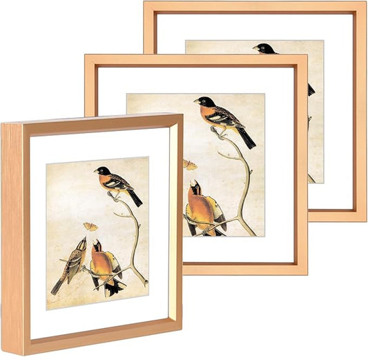 4x4 Picture Frame, Gold Metal Photo Frames with HD Glass, Fits 3x3 with Mat or 4 x 4 without Mat, Display for Wall and Table, 3 Pack