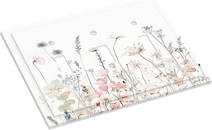 Floral Watercolor Wildflower Dandelion Plant Decorative Switch Plates 3 Gang Wall Plate Triple Toggle Light Switch Cover Faceplate Electrical Wall Panels for Farmhouse Bed Room Decor