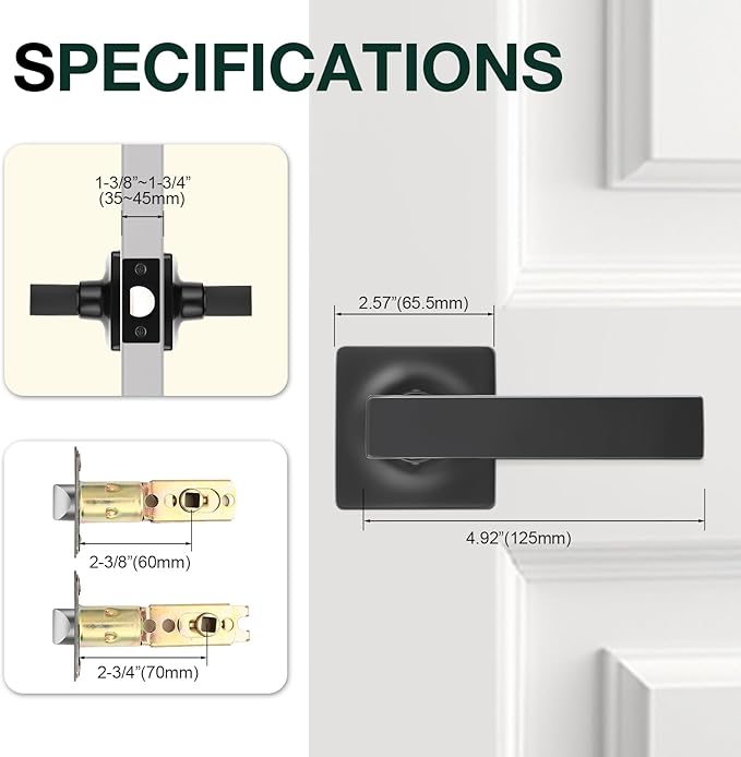GOBEKOR 10 Pack Passage Door Handles Black Interior Door Handles with Lock Keyless Matte Black Hall Closet Door Levers