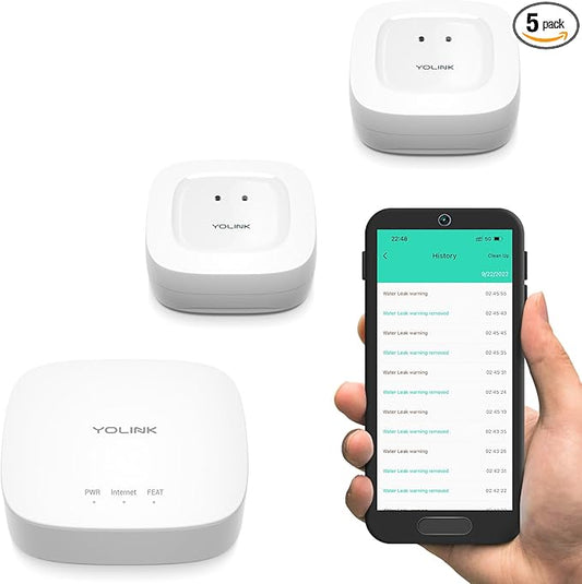 YoLink Water Leak Starter Kit: Hub + 2 Leak Sensor 1 (Silent), LoRa Long-Range, App/SMS/Email Alerts, D2D Offline Triggers, 2 AAA Up to 5-Year Battery, Compatible with Alexa/IFTTT/Home Assistant