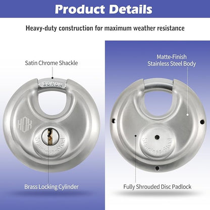 Heavy Duty Padlock with Key – 70mm Stainless Steel Commercial Discus Keyed Lock, High Security, 4 Pack