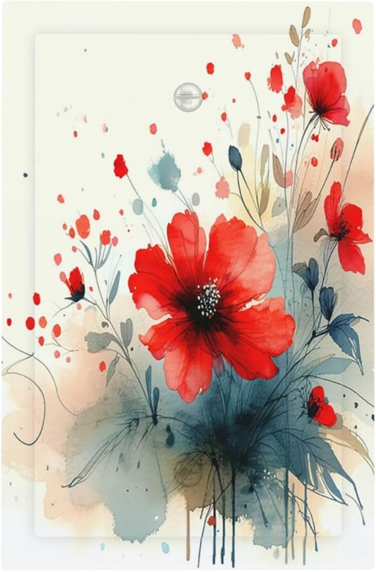 Vintage Floral Red Watercolor Modern Light Switch Cover Plate 1 Gang No Device Blank Decorative Switch Plate Electrical Wall Plates Faceplate for Bedroom Bathroom Decor