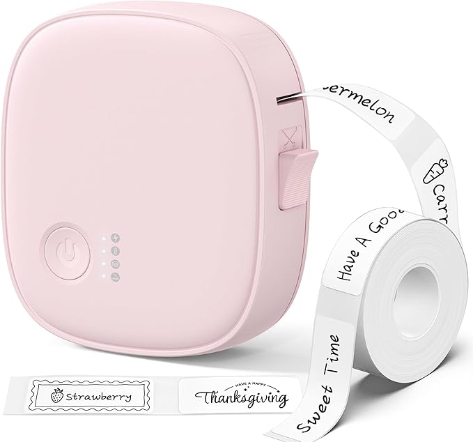 Mini Label Maker Machine with Tape – Portable Bluetooth Mini Label Printer, Wireless Thermal Label Maker, Waterproof & Rechargeable, Built-in Cutter, for Home, Office, School, Kitchen – Pink