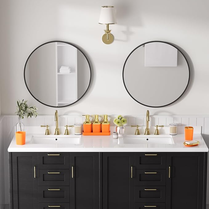 Bathroom Accessory Set, 11PC Bathroom Set, Orange Bathroom Accessories, Bathroom Accessories Set with Trash Can, 3PC Soap Dispensers and Toilet Brush