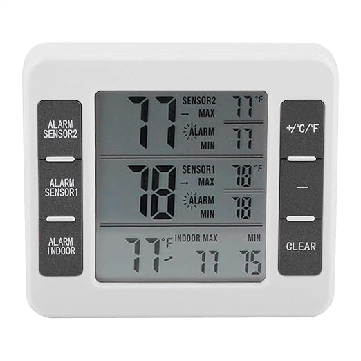 Therometer-Refrigerator Thermometer Digital Freezer Thermometer with 2PCS Sensors with Audible Alarm for Indoor Outdoor Thermometer (Battery not
