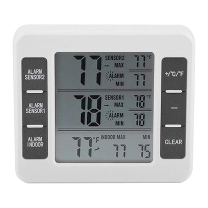 Therometer-Refrigerator Thermometer Digital Freezer Thermometer with 2PCS Sensors with Audible Alarm for Indoor Outdoor Thermometer (Battery not