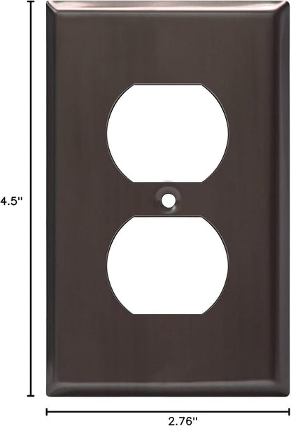 ENERLITES Duplex Receptacle Metal Wall Plate, Stainless Steel Outlet Cover, Corrosion Resistant, Standard Size 1-Gang 4.50" x 2.76", Stainless Steel 201, 7721-BBK, Brushed Black