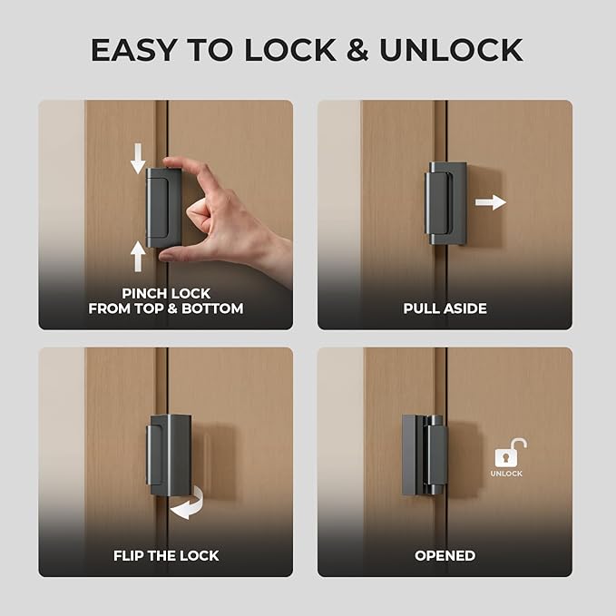 3Pack Home Security Door Reinforcement Lock Childproof, Door Locks for Kids Safety, Door Lock Latch Stopper for Front Door Inside Top of Door, Aluminum Construction Finish