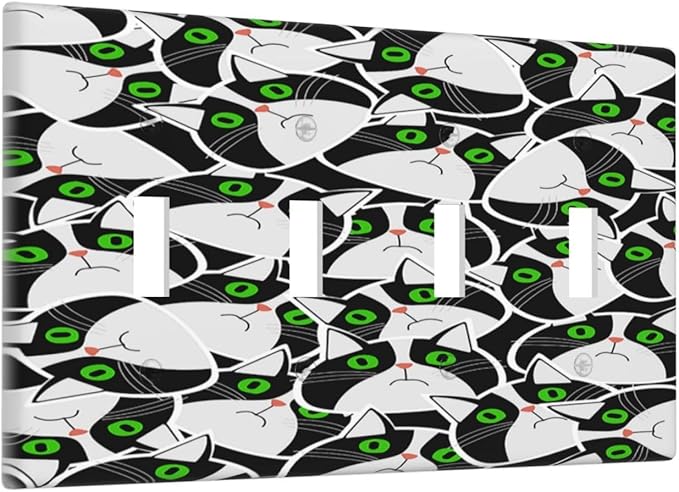 Light Switch Cover Plate Funny Cat Wacky Kitty Quad Toggle Wall Plates Decorative Switch Plates 4 Gang Outlet Covers Electrical Panel Cover Faceplate for Home Decor 4.5 X 8 IN