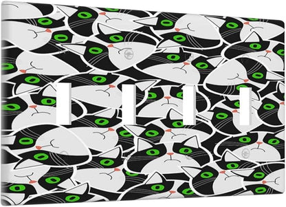 Light Switch Cover Plate Funny Cat Wacky Kitty Quad Toggle Wall Plates Decorative Switch Plates 4 Gang Outlet Covers Electrical Panel Cover Faceplate for Home Decor 4.5 X 8 IN