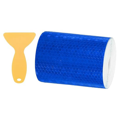 PATIKIL 4 Inch x 33 ft Reflective Tape, 1 Roll Waterproof Self Adhesive High Visibility Caution Warning Safety Tape Reflector with Scraper for Trucks Trailers Cars, Blue