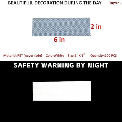 Non Fading White Reflective Stickers 2 inch X 6 inch, Outdoor Waterproof High Visibility Warning Safety Adhesive Reflector Tape (100 Pcs)