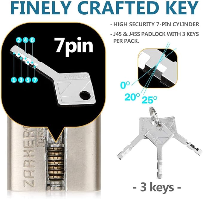 J45S keyed Alike Padlocks, Heavy Duty Stainless Steel Shackle Lock, 18 Keys, Waterproof and Rustproof Storage, Warehouses, Garage, Outdoors, 6-Pack