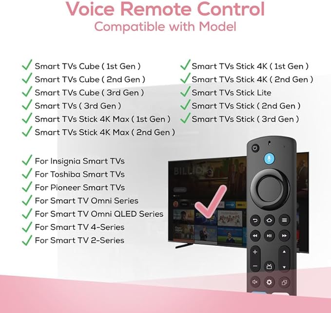 Replacement Voice Remote Control for Fire Series, TV Cube/Stick, Compatible with 4K Max/4K (1st/2nd Gen), (2nd/3rd Gen)/Lite/HD, Fit for Insignia/Pioneer Hisense and TCL Smart TV