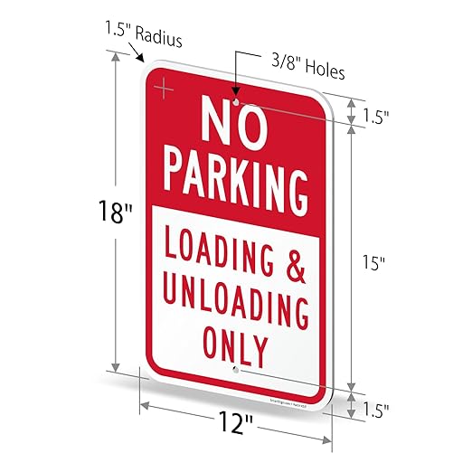 SmartSign Basics 18 x 12 inch “No Parking - Loading And Unloading Only” Metal Sign, 120 mil Aluminum Composite (ACM), Engineer Grade Reflective Material, Red and White, Made in USA